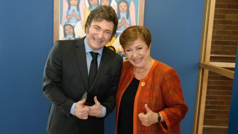 Javier Milei y Kristalina Georgieva en Rio de Janeiro, Brasil.